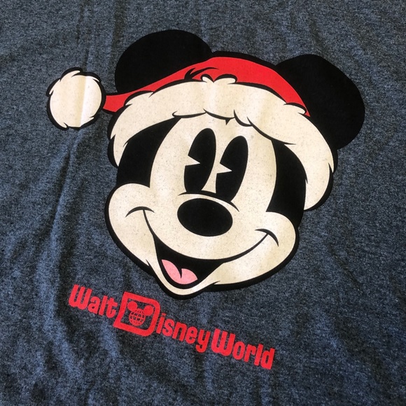 Walt Disney World Christmas Mickey Mouse Santa Gray Grey Short Sleeve T Shirt XL - Picture 2 of 3